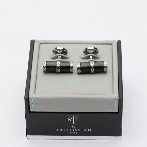 Tateossian Carbon Regalia Cylinder Cufflinks - Picture 1 of 5